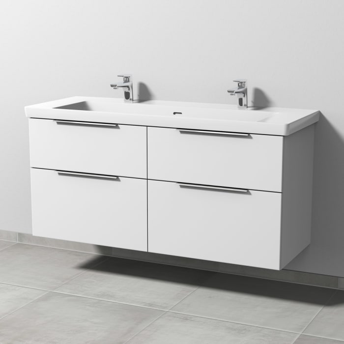 Sanipa 3way Keramik Doppelwaschtisch Subway 3.0 mit Waschtischunterschrank 130 x 47 cm, mit 4 Auszügen