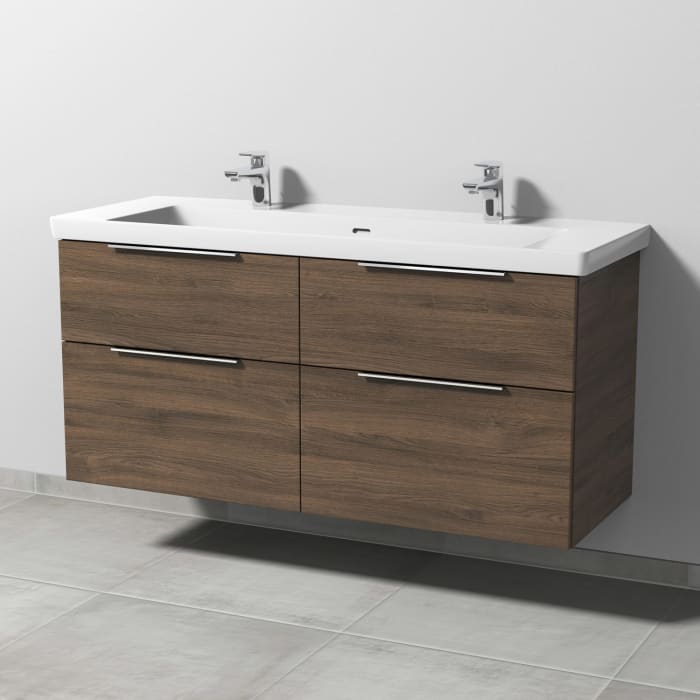 Sanipa 3way Keramik Doppelwaschtisch Subway 3.0 mit Waschtischunterschrank 130 x 47 cm, mit 4 Auszügen