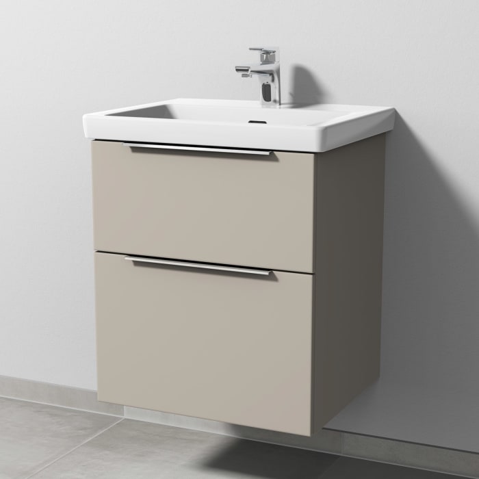 Sanipa 3way Keramikwaschtisch Subway 3.0 mit Waschtischunterschrank 55 x 44 cm, mit 2 Auszügen