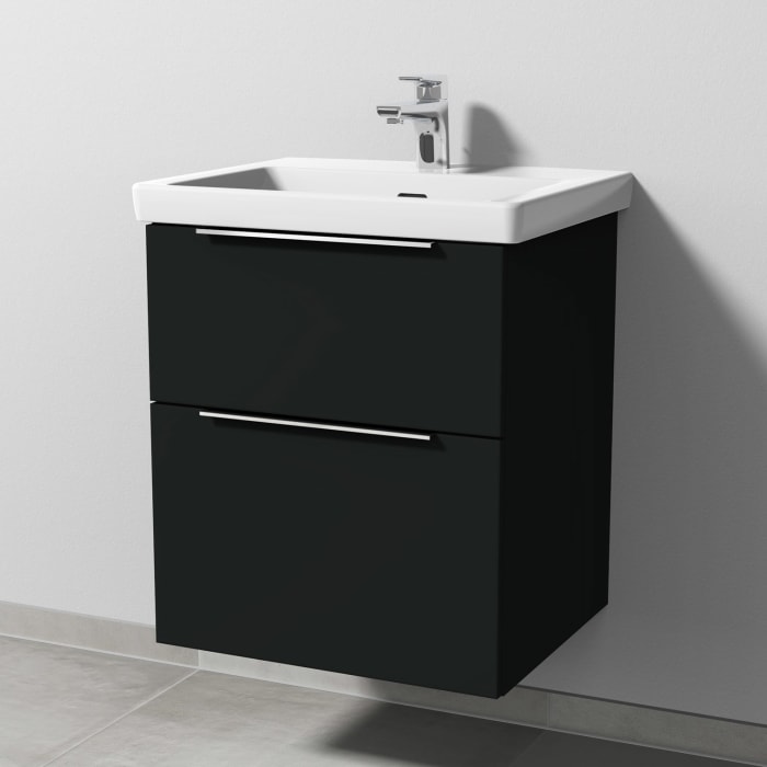 Sanipa 3way Keramikwaschtisch Subway 3.0 mit Waschtischunterschrank 55 x 44 cm, mit 2 Auszügen