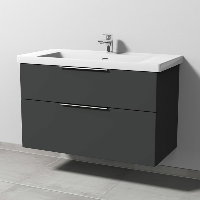 Sanipa 3way Keramikwaschtisch Subway 3.0 mit Waschtischunterschrank 100 x 47 cm, mit 2 Auszügen