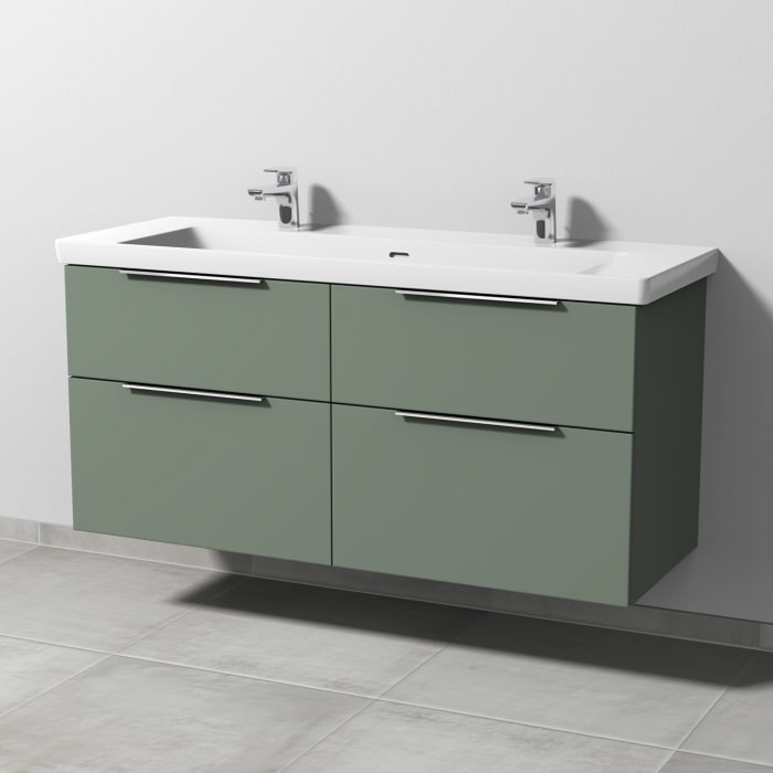 Sanipa 3way Keramik Doppelwaschtisch Subway 3.0 mit Waschtischunterschrank 130 x 47 cm, mit 4 Auszügen