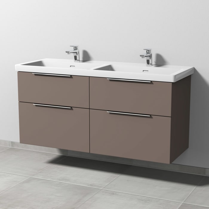 Sanipa 3way Keramik Doppelwaschtisch Subway 3.0 mit Waschtischunterschrank 130 x 47,5 cm, mit 4 Auszügen