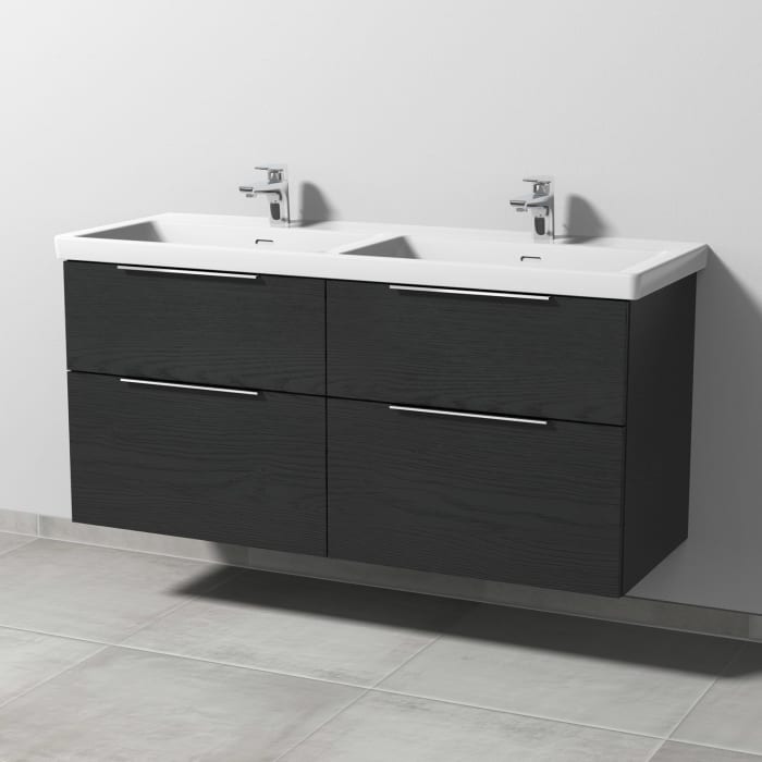 Sanipa 3way Keramik Doppelwaschtisch Subway 3.0 mit Waschtischunterschrank 130 x 47,5 cm, mit 4 Auszügen