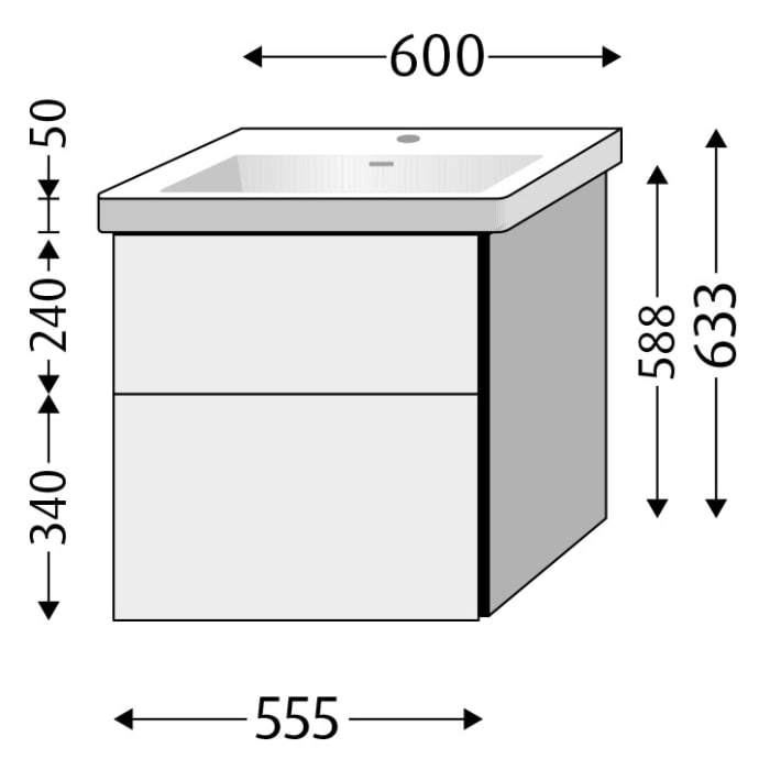 Sanipa 3way Keramikwaschtisch Subway 3.0 mit Waschtischunterschrank 60 x 47 cm, mit 2 Auszügen