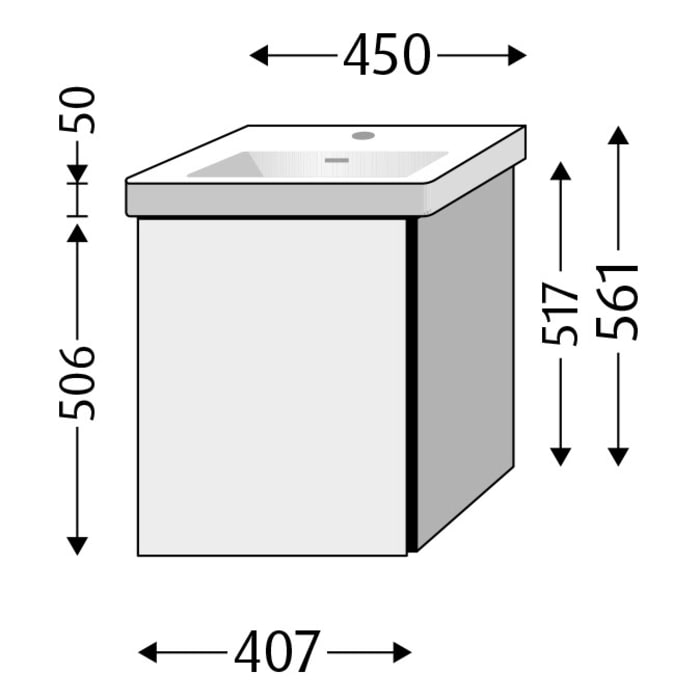 Sanipa 3way Keramikwaschtisch Subway 3.0 mit Waschtischunterschrank 45 x 37 cm, Türanschlag links