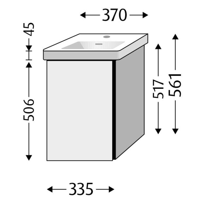 Sanipa 3way Keramikwaschtisch Subway 3.0 mit Waschtischunterschrank 37 x 30,5 cm, Türanschlag rechts