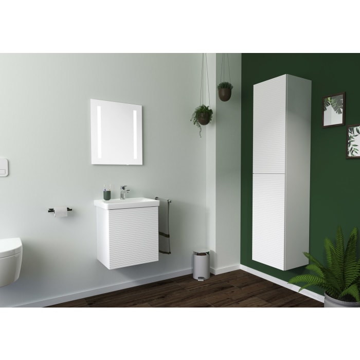 Sanipa 3way-Struktur Keramikwaschtisch Subway 3.0 mit Waschtischunterschrank 50 x 40 cm, Türanschlag rechts