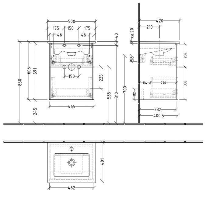Villeroy & Boch Venticello Waschtisch mit Sanipa 3way-Struktur Unterschrank 50 cm