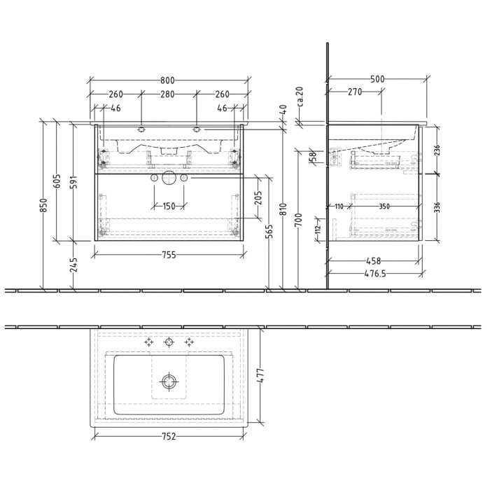 Villeroy & Boch Venticello Waschtisch mit Sanipa 3way-Struktur Unterschrank 80 cm