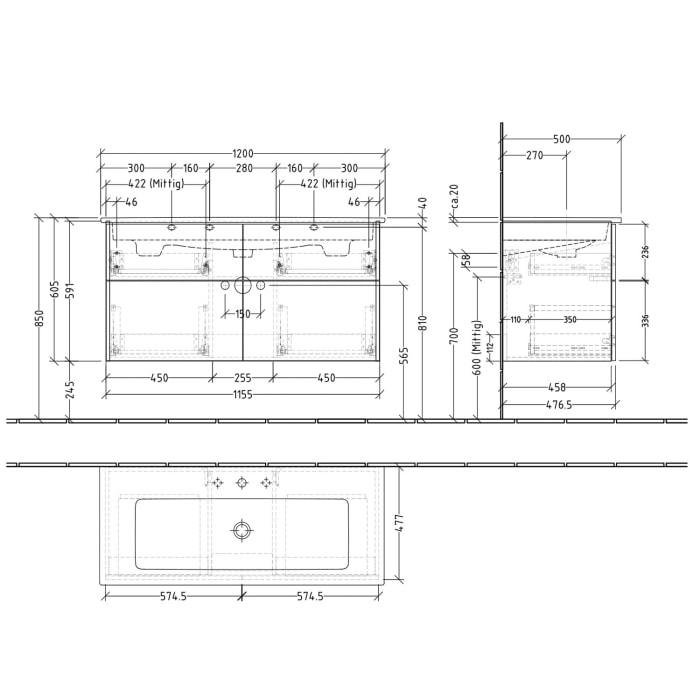 Villeroy & Boch Venticello Waschtisch mit Sanipa 3way-Struktur Unterschrank 120 cm