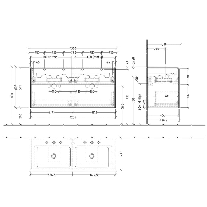 Villeroy & Boch Venticello Waschtisch mit Sanipa 3way-Struktur Unterschrank 130 cm