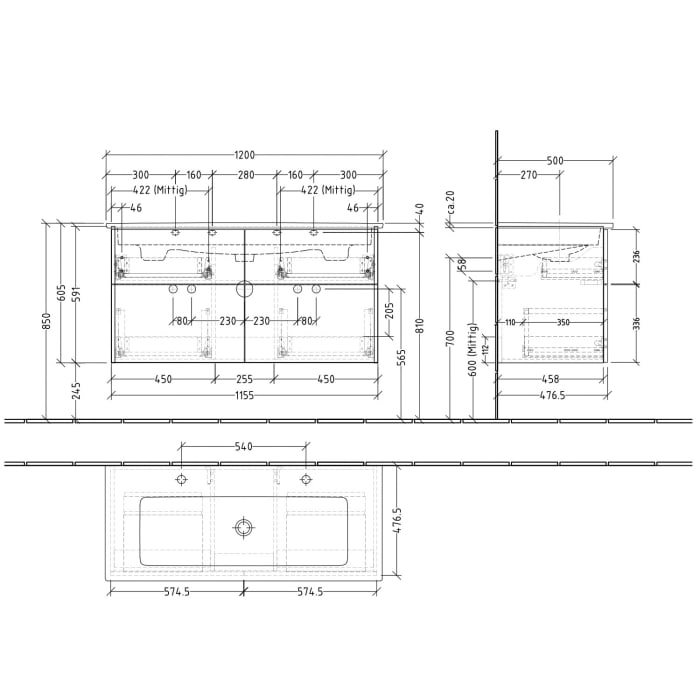 Villeroy & Boch Venticello Waschtisch mit Sanipa 3way-Struktur Unterschrank 120 cm