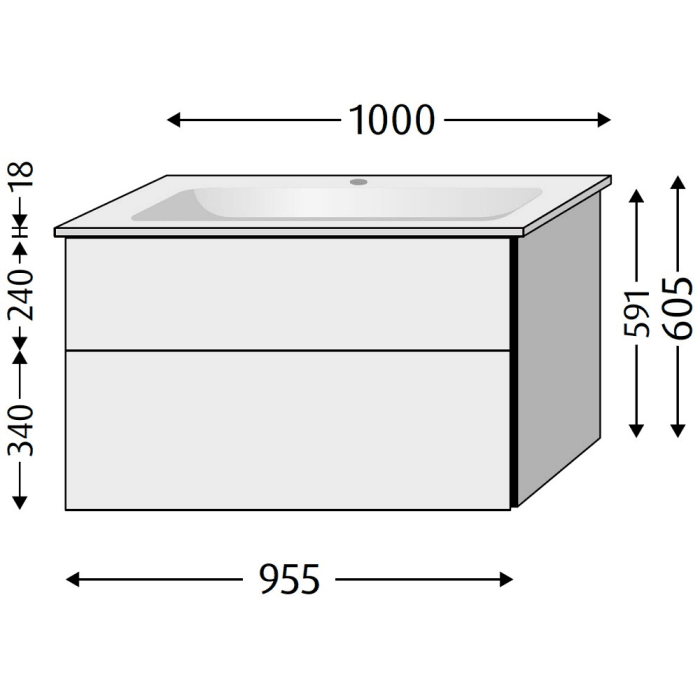 Sanipa 3way Kombination mit Keramikwaschtisch Venticello 100 cm, 2 Auszüge mit Aufsatz-Griff