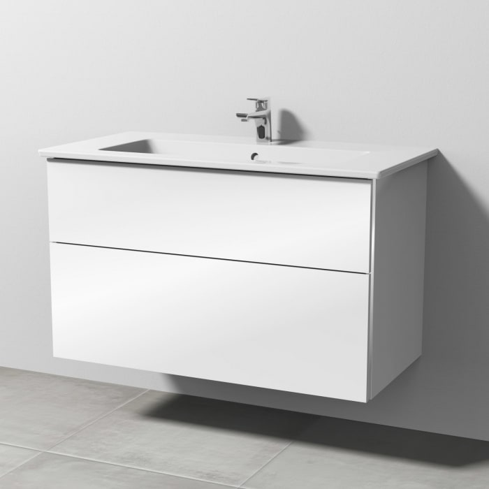 Sanipa 3way Kombination mit Keramikwaschtisch Venticello 100 cm, 2 Auszüge mit Aufsatz-Griff