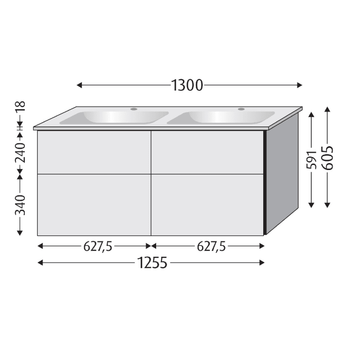 Sanipa 3way Unterschrank 130 cm mit Villeroy & Boch Venticello Waschtisch