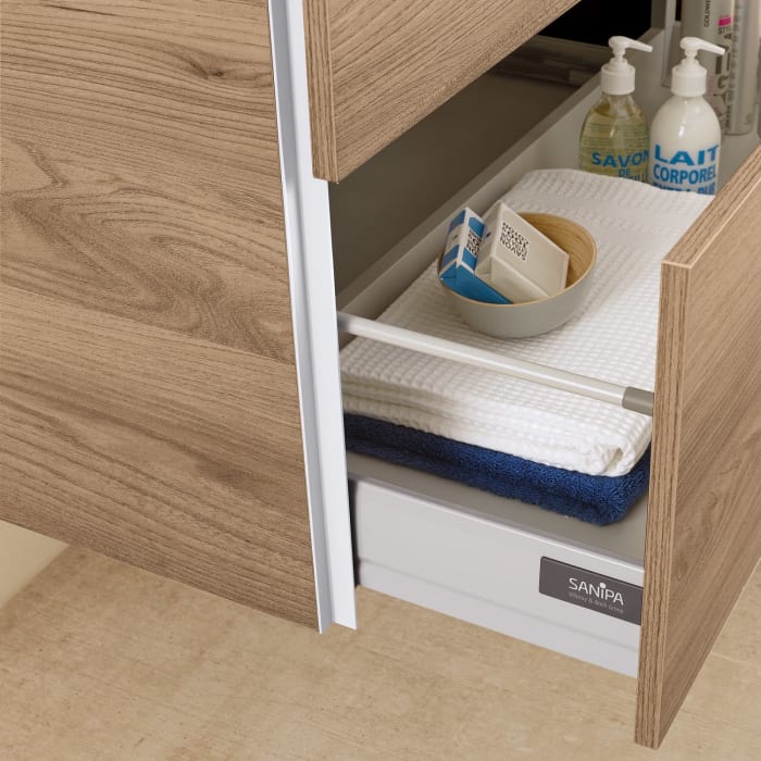 Sanipa 3way Kombination mit Keramik-Doppelwaschtisch Venticello 130 cm, 4 Auszüge mit Aufsatz-Griff in schwarz