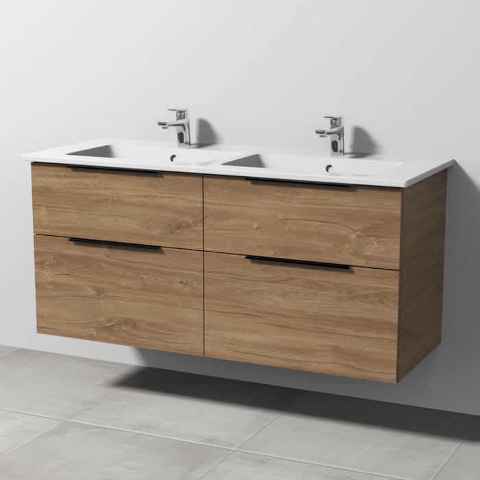 Sanipa 3way Kombination mit Keramik-Doppelwaschtisch Venticello 130 cm, 4 Auszüge mit Aufsatz-Griff in schwarz