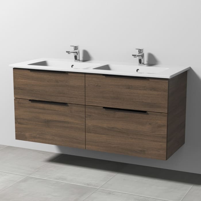 Sanipa 3way Kombination mit Keramik-Doppelwaschtisch Venticello 130 cm, 4 Auszüge mit Aufsatz-Griff in schwarz