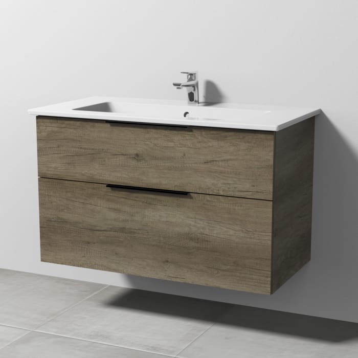 Sanipa 3way Kombination mit Keramikwaschtisch Venticello 100 cm, 2 Auszüge mit Aufsatz-Griff