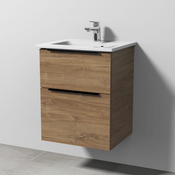 Sanipa 3way Kombination mit Keramikwaschtisch Venticello 50 cm, 2 Auszüge mit schwarzem Aufsatz-Griff