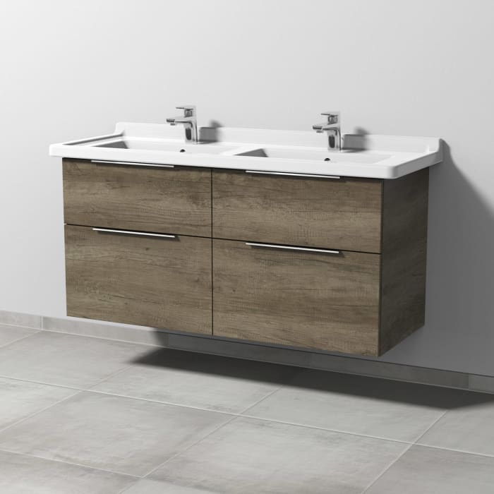 Sanipa 3way Waschtischunterbau für Keramik-Doppelwaschtisch Starck 3 130 cm, 4 Auszüge mit Aufsatzgriff