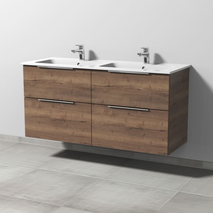 Sanipa 3way Waschtischunterbau für Keramik-Doppelwaschtisch ME by Starck 130 cm, 4 Auszüge mit Aufsatzgriff