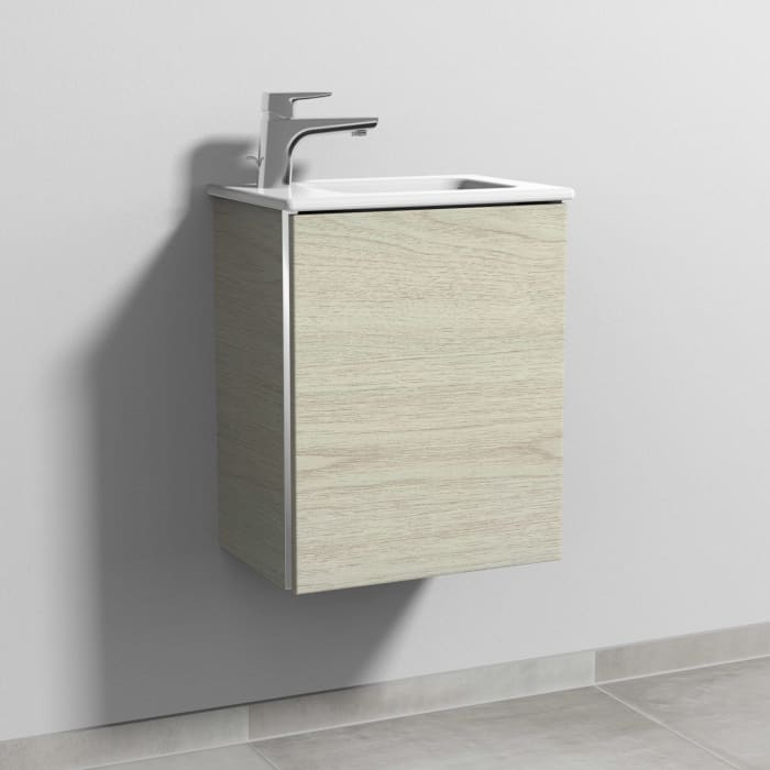 Sanipa 3way Waschtischunterbau für Keramik-Waschtisch ME by Starck 43 cm, 1 Tür, Anschlag rechts, mit Griffleiste