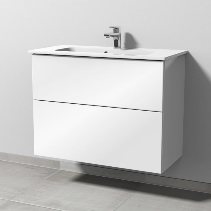 Sanipa 3way Waschtischunterbau für Keramik-Waschtisch ME by Starck 83 cm, 2 Auszüge mit Push to open, geringere Tiefe