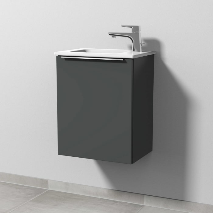 Sanipa 3way Waschtischunterbau für Keramik-Waschtisch ME by Starck 43 cm, 1 Tür, Anschlag links, mit Aufsatzgriff