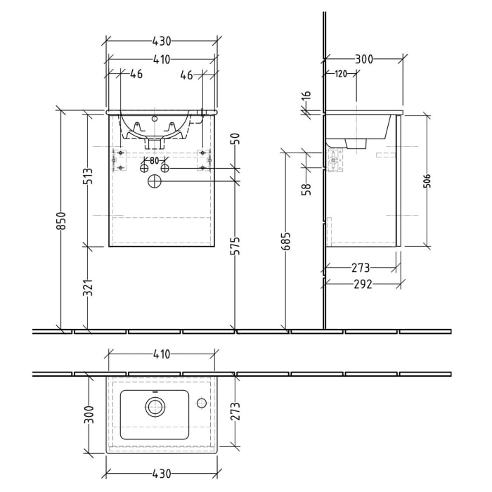 Sanipa 3way Waschtischunterbau für Keramik-Waschtisch ME by Starck 43 cm, 1 Tür, Anschlag links, mit Push to open