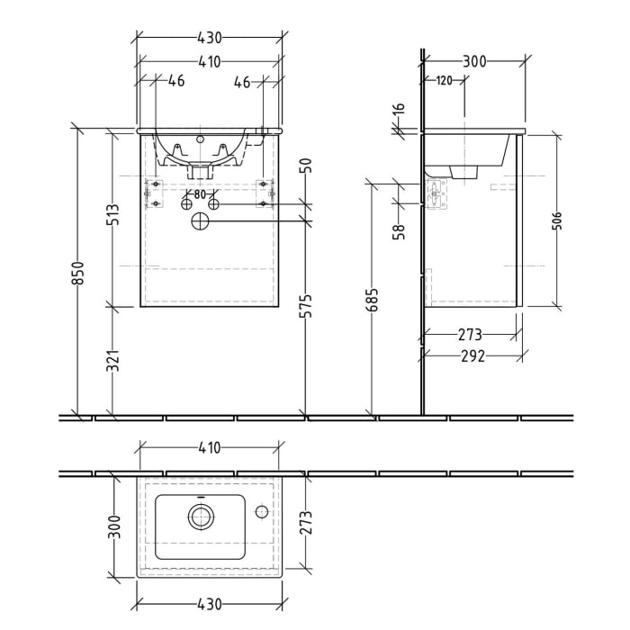 Sanipa 3way Waschtischunterbau für Keramik-Waschtisch ME by Starck 43 cm, 1 Tür, Anschlag rechts, mit Push to open