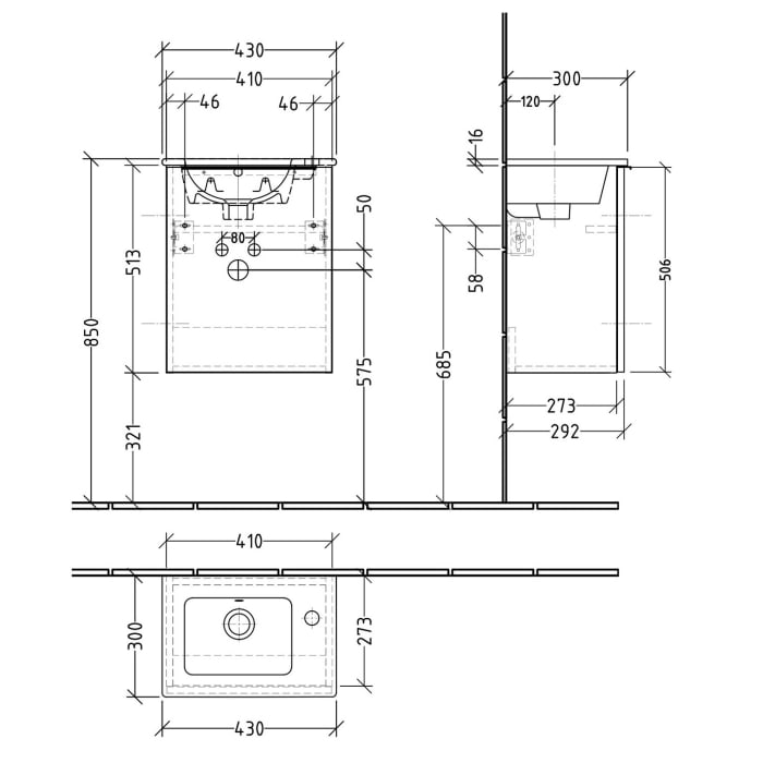 Sanipa 3way Waschtischunterbau für Keramik-Waschtisch ME by Starck 43 cm, 1 Tür, Anschlag links, mit Aufsatzgriff