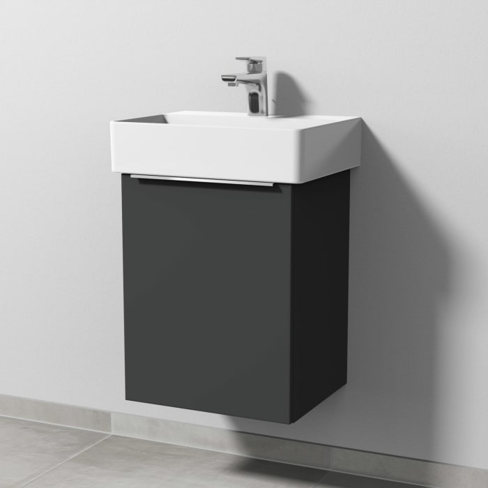 Sanipa 3way Waschtischunterbau für Keramik-Waschtisch Dura Square 45 cm, 1 Tür, Anschlag links, mit Aufsatzgriff