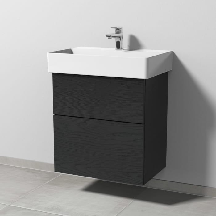 Sanipa 3way Waschtischunterbau für Keramik-Waschtisch Dura Square 60 cm, 2 Auszüge mit Push to open, geringere Tiefe