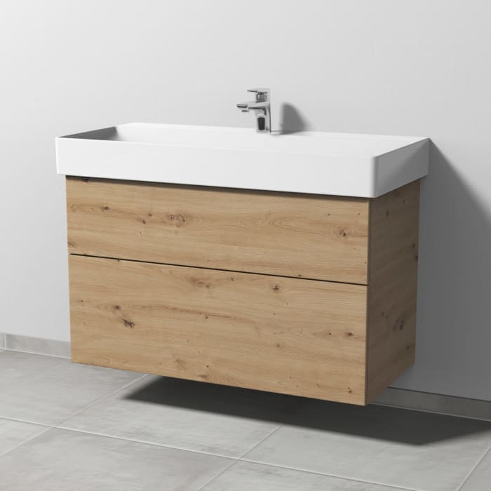 Sanipa 3way Waschtischunterbau für Keramik-Waschtisch Dura Square 100 cm, 2 Auszüge mit Push to open