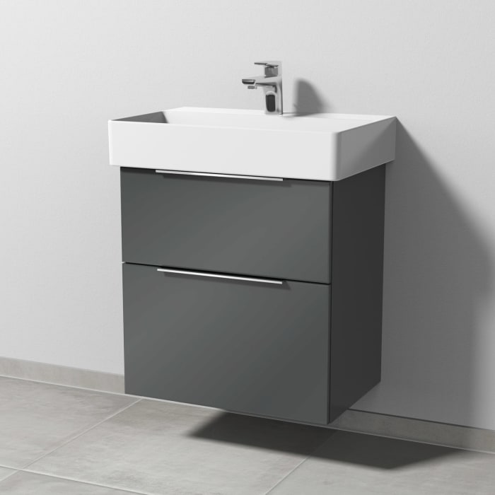 Sanipa 3way Waschtischunterbau für Keramik-Waschtisch Dura Square 60 cm, 2 Auszüge mit Aufsatzgriff, geringere Tiefe