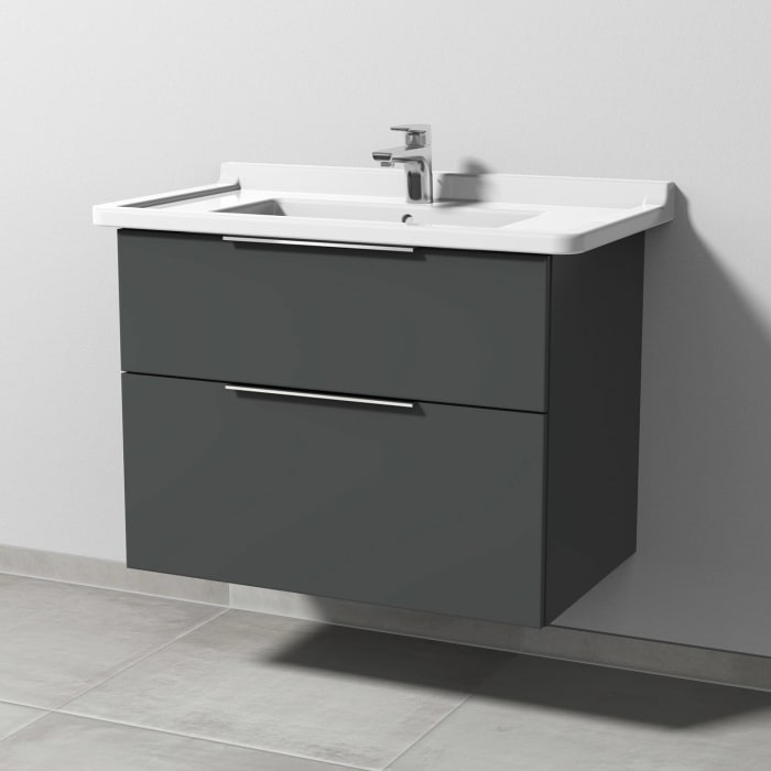 Sanipa 3way Waschtischunterbau für Keramik-Waschtisch Starck 3 85 cm, 2 Auszüge mit Aufsatzgriff