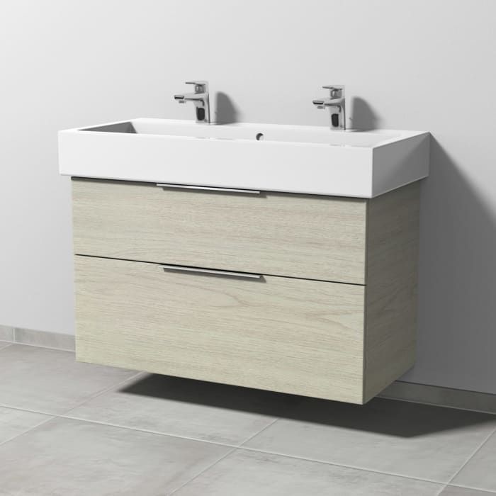 Sanipa 3way Waschtischunterbau für Keramik-Waschtisch Vero 100 cm, 2 Auszüge mit Aufsatzgriff