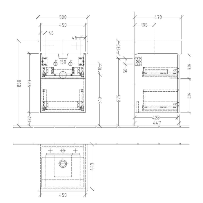 Sanipa 3way Waschtischunterbau für Keramik-Waschtisch Vero 50 cm, 2 Auszüge mit Push to open