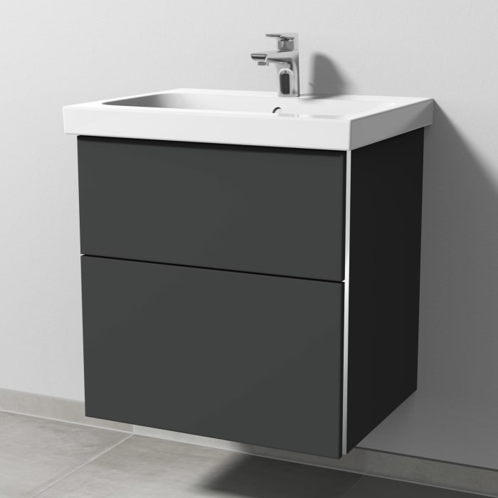 Sanipa 3way Waschtischunterbau für Keramik-Waschtisch iCon Light 60 cm, 2 Auszüge mit Griffleisten