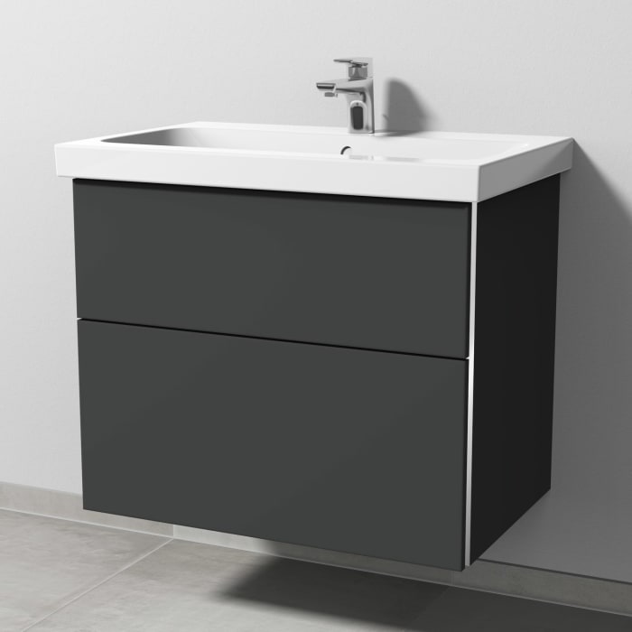 Sanipa 3way Waschtischunterbau für Keramik-Waschtisch iCon Light 75 cm, 2 Auszüge mit Griffleisten
