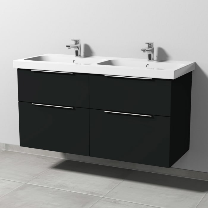 Sanipa 3way Waschtischunterbau für Keramik-Doppelwaschtisch iCon Light 120 cm, 4 Auszüge mit Aufsatzgriff