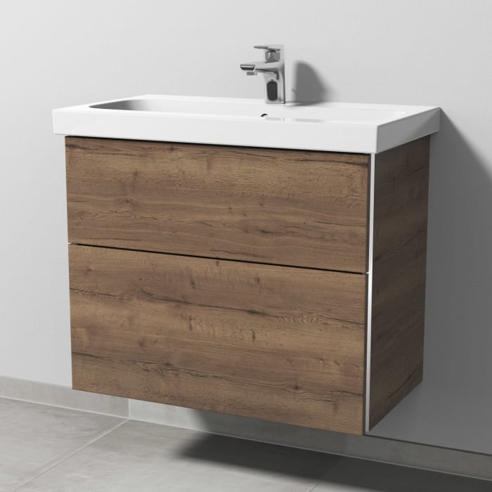 Sanipa 3way Waschtischunterbau für Keramik-Waschtisch iCon Light 75 cm, 2 Auszüge mit Griffleisten