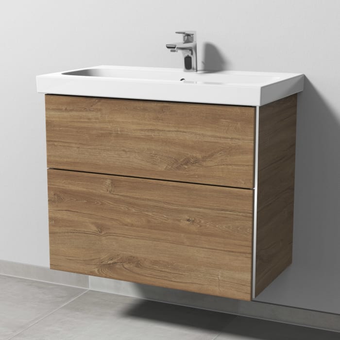 Sanipa 3way Waschtischunterbau für Keramik-Waschtisch iCon Light 75 cm, 2 Auszüge mit Griffleisten