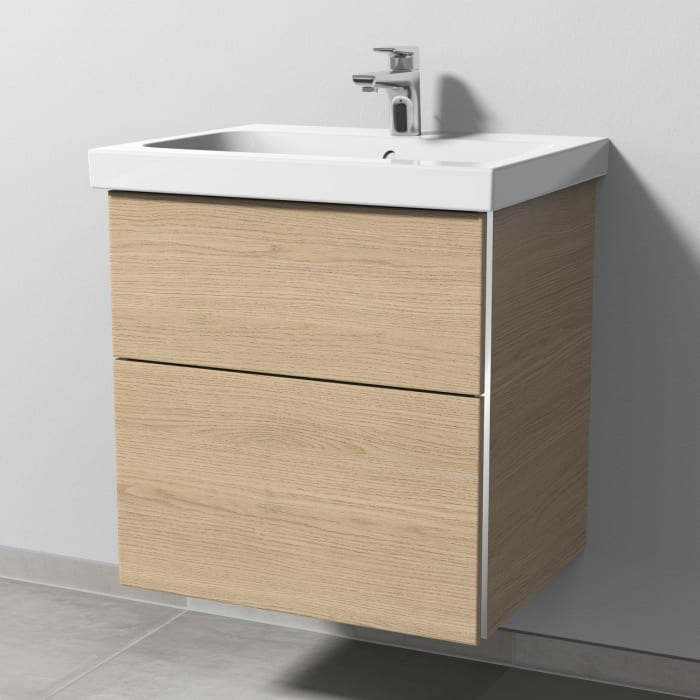 Sanipa 3way Waschtischunterbau für Keramik-Waschtisch iCon Light 60 cm, 2 Auszüge mit Griffleisten