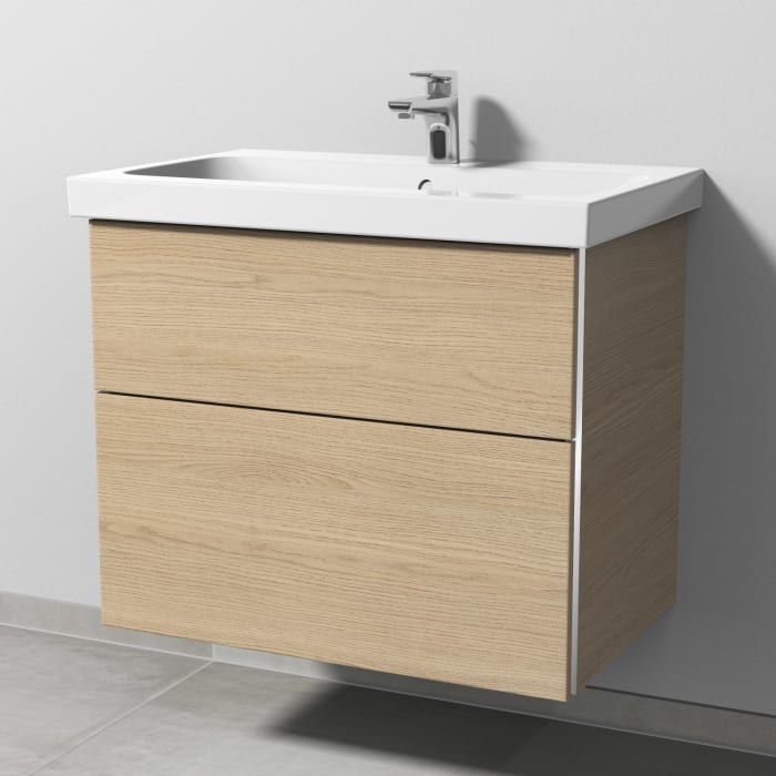 Sanipa 3way Waschtischunterbau für Keramik-Waschtisch iCon Light 75 cm, 2 Auszüge mit Griffleisten