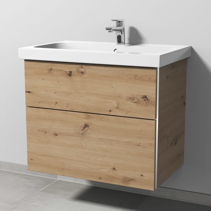 Sanipa 3way Waschtischunterbau für Keramik-Waschtisch iCon Light 75 cm, 2 Auszüge mit Griffleisten