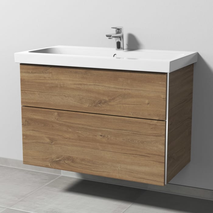 Sanipa 3way Waschtischunterbau für Keramik-Waschtisch iCon Light 90 cm, 2 Auszüge mit Griffleisten