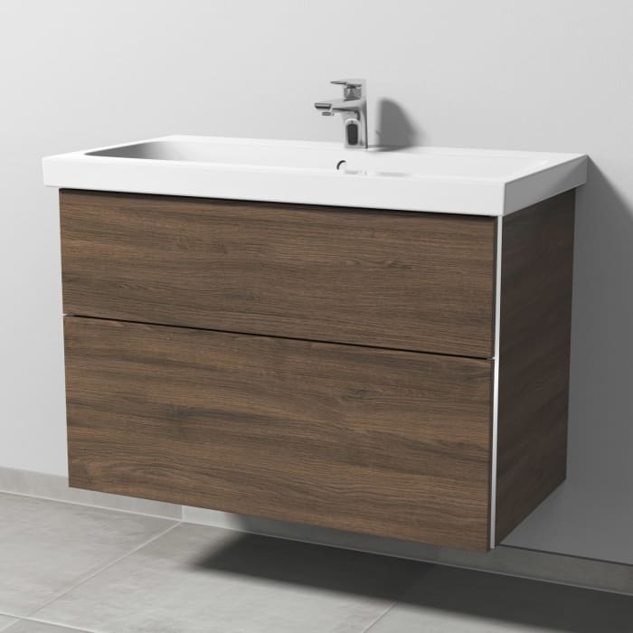 Sanipa 3way Waschtischunterbau für Keramik-Waschtisch iCon Light 90 cm, 2 Auszüge mit Griffleisten